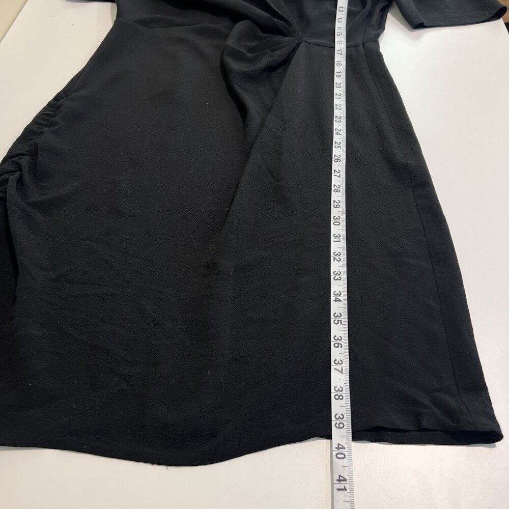 Ann Taylor V-neck Short Sleeve Silk Dress Draped Detailed Waist 14 Black Party - Picture 5 of 6